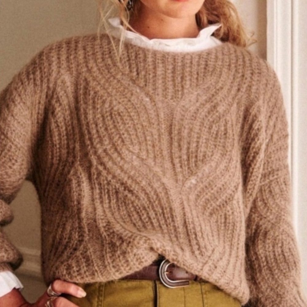 Sezane Gisele Cable Knit Sweater - Taupe - size S